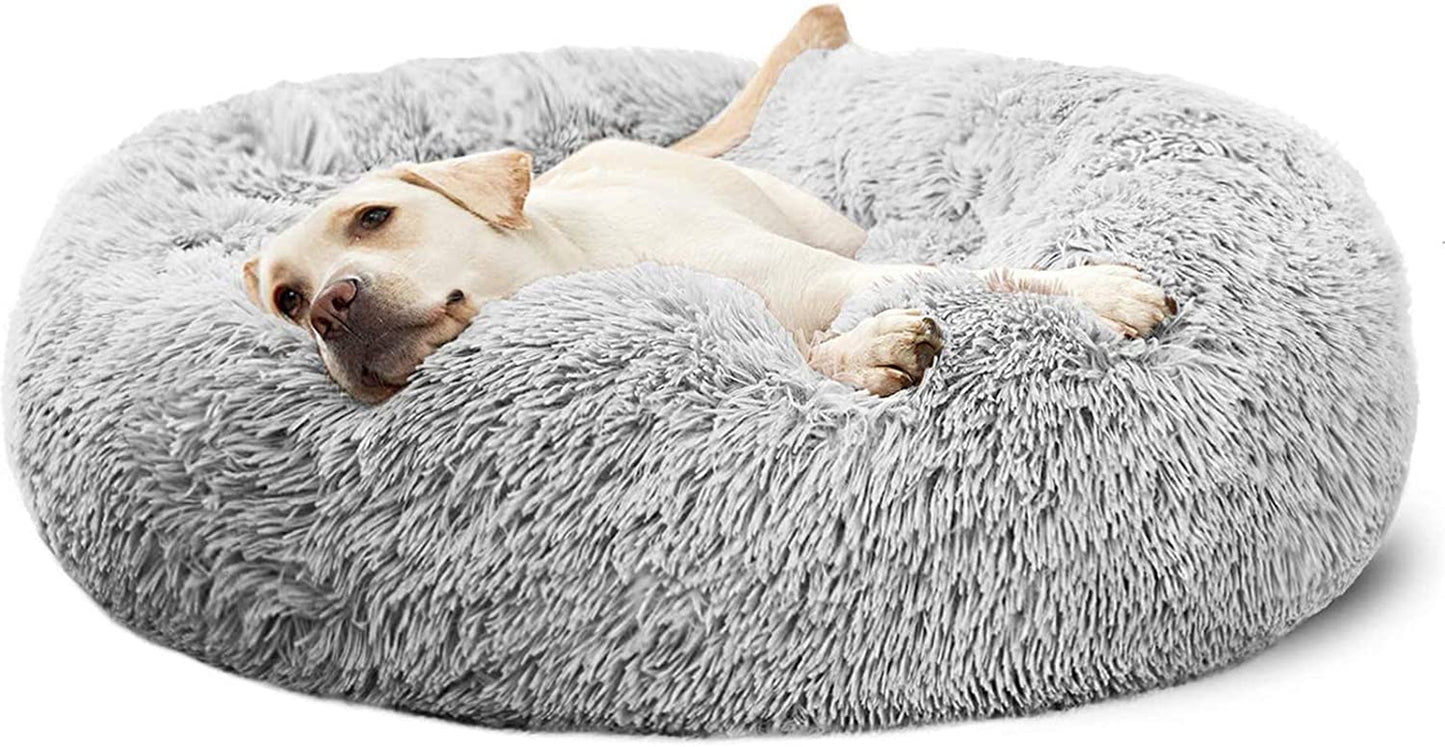 Calming Donut Cuddler Dog Bed, round Fluffy Pet Bed for Large Dogs,Washable, Large, Gray, 30''