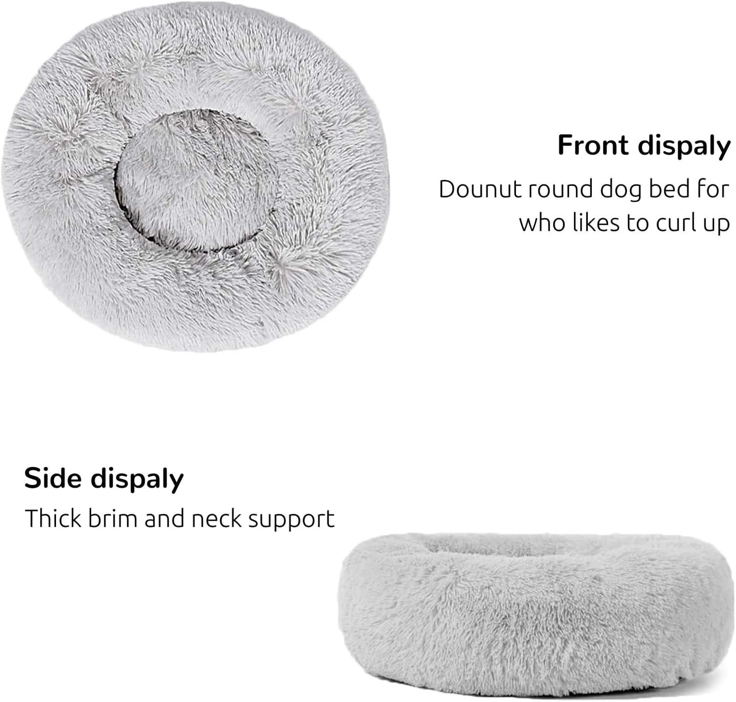 Calming Donut Cuddler Dog Bed, round Fluffy Pet Bed for Large Dogs,Washable, Large, Gray, 30''